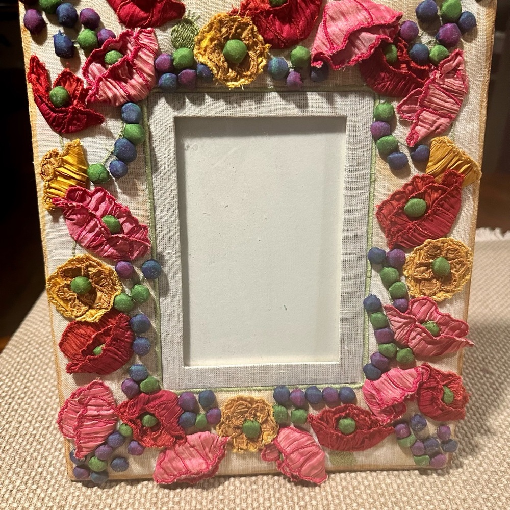 MacKenzie-Childs Red and Pink Floral Accented Picture Frame